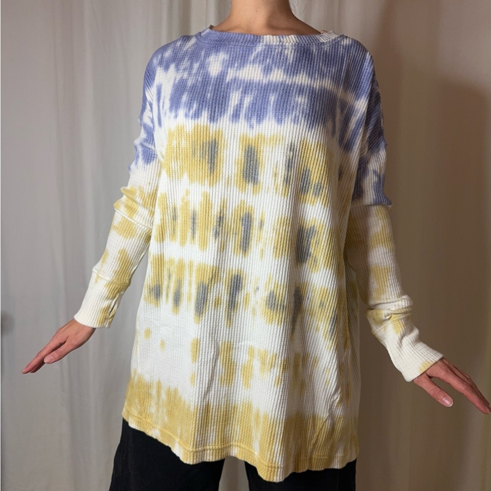 We The Free Blue and Yellow Tie-Dye Blouse